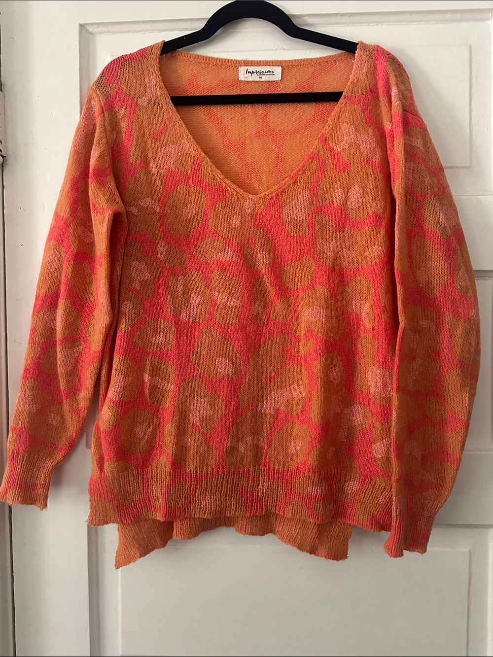 Impressions Pink & Orange V-Neck Knit Sweater